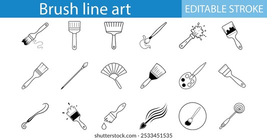 Brush Line Art Icons Set Editable Stroke