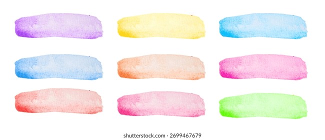 Linha de pincel. Conjunto de pontos de pincel de tinta vetorial, linha de marca-texto ou marcador de caneta de ponta de feltro. Manchas de forma abstrata de manchas de tinta com textura