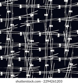 Brush lines and figures seamless pattern. Freehand stripes and shapes print. Mosaic background. Simple geometric motif. Abstract ornament. Ethnic digital paper. Textile print. Trendy design. Vector ar