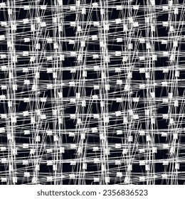Brush lines and figures seamless pattern. Freehand stripes and shapes print. Mosaic background. Simple geometric motif. Abstract ornament. Ethnic digital paper. Textile print. Trendy design