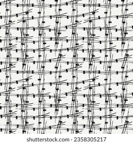 Brush lines and figures seamless pattern. Freehand stripes and shapes print. Mosaic background. Simple geometric motif. Abstract ornament. Ethnic digital paper. Textile print. Trendy design. Vector