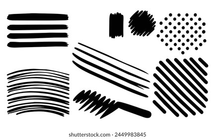 brush lines. Highlighter underline scribbles. Paint pen handdrawn strokes. Vector illustration of grunge freehand watercolor ink pencil mark Vector illustration on white background
