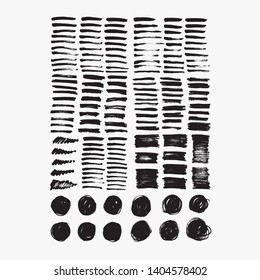 Brush lines and ink blobs set. Vector illustration