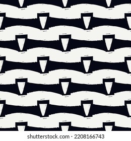 Brush lines seamless pattern. Freehand repeated stripes print. Wavy linear background. Simple geometric motif. Curves image. Ethnic digital paper. Textile print. Trendy web design. Vector artwork
