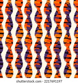 Brush lines seamless pattern. Freehand stripes print. Wavy linear background. Simple geometric motif. Curves image. Ethnic digital paper. Repeated waves textile print. Trendy ikat design. Vector work