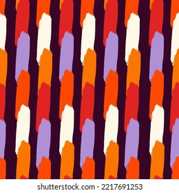 Brush lines seamless pattern. Freehand repeated stripes print. Hand drawn linear background. Simple geometric motif. Ethnic digital paper. Striped textile print. Trendy web design. Vector artwork.
