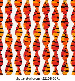 Brush lines seamless pattern. Freehand stripes print. Wavy linear background. Simple geometric motif. Curves image. Ethnic digital paper. Repeated waves textile print. Trendy ikat design. Vector work