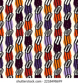 Brush lines seamless pattern. Freehand stripes print. Wavy linear background. Simple geometric motif. Curves image. Ethnic digital paper. Repeated waves textile print. Trendy ikat design. Vector work