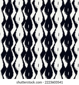 Brush lines seamless pattern. Freehand stripes print. Wavy linear background. Simple geometric motif. Curves image. Ethnic digital paper. Repeated waves textile print. Trendy ikat design. Vector work.