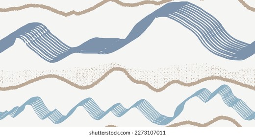 Brush lines seamless pattern. Freehand repeated stripes print. Hand drawn linear background. Simple geometric motif. Ethnic digital paper. Striped textile print. Trendy web design. Vector artwork.