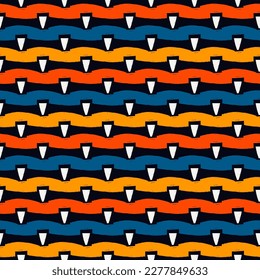 Brush lines seamless pattern. Freehand repeated stripes print. Wavy linear background. Simple geometric motif. Curves image. Ethnic digital paper. Textile print. Trendy web design. Vector artwork.