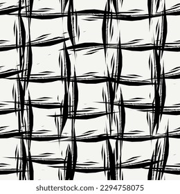 Brush lines seamless pattern. Freehand stripes print. Mosaic background. Simple geometric motif. Abstract ornament. Ethnic digital paper. Textile print. Trendy design. Strokes vector