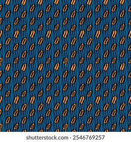 Padrão sem costura de linhas de pincel. Impressão com listras à mão livre. Fundo linear ondulado. Motivo geométrico simples. Imagem de curvas. Papel digital étnico. Impressão têxtil de ondas repetidas. Design de um ikat moderno. Arte vetorial.