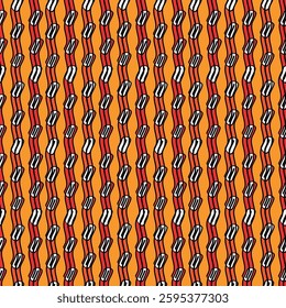 Brush lines seamless pattern. Freehand stripes print. Wavy linear background. Simple geometric motif. Curves image. Ethnic digital paper. Repeated waves textile print. Trendy ikat design. Vector art