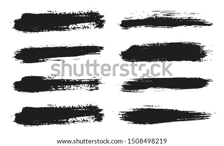 Brush lines set. Vector black paint, ink brush stroke. Dirty artistic design element. Black ink painbrush dash. Grunge drawing stroke. Frame or background for text. Vector set