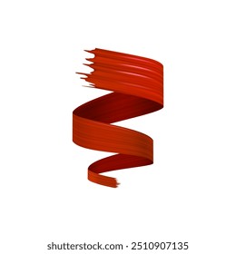 Brush made of colored ribbon on a white isolated background. Vector 3d illustration showing the gradient texture of a red wave spiral ribbon. Abstract design element.