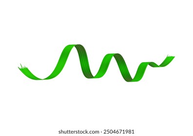 Brush made of colored ribbon. Vector 3d illustration is a green wavy ribbon with a gradient texture on a white isolated background. Abstract colorful wave flow element.