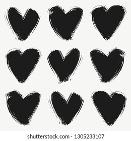 Brush made heart seamless pattern. Tileable endless texture made of little hearts. Perfect as a background for greeting card. Brush stroke - vector graphic illustration.