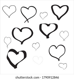 Brush made hearts on background vector set 