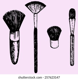  brush for makeup, set, doodle style, hand drawn