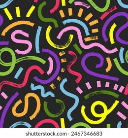 Brush, marker drawn bold doodle lines seamless pattern.  Modern print for textile, fabric, wallpaper, wrapping, scrapbook and packaging