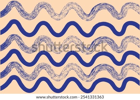 Brush, marker drawn bold doodle lines seamless pattern. Abstract modern geometric blue wavy ornament background.