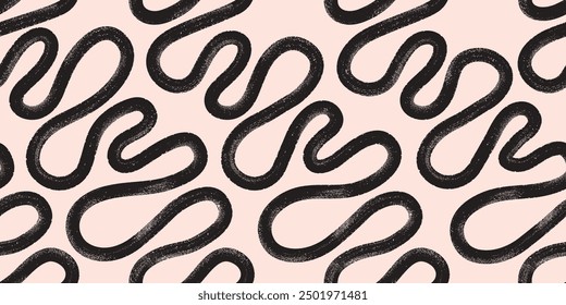 Brush, marker hand drawn bold doodle lines vector seamless pattern. Abstract modern geometric wavy ornament background.