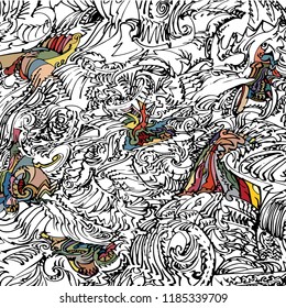 Brush marker lines based abstract pattern, digitally remastered, vectorized and partially colored