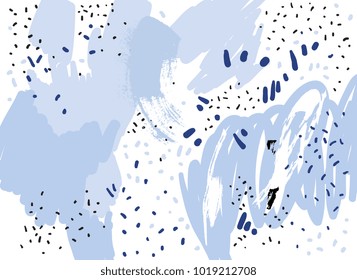 Brush, marker, pencil stroke pattern. Abstract fashion background. Vector. Winter holiday concept. Memphis vintage, retro style. Children, kids cute, funny sketch drawing. Blue and white simple color