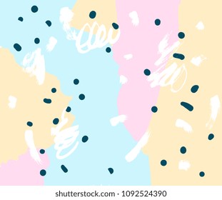	
Brush, marker, pencil stroke pattern. Abstract background. Vector artwork. Memphis vintage, retro style. Children, kids sketch drawing Beige, pink, black, blue, white colors.
