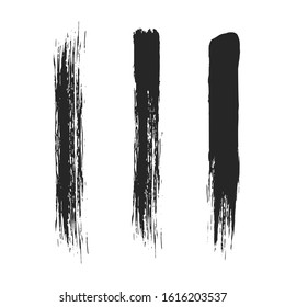 Brush mascara strokes. Stencil lines. Distressed smear scratches. Vector isolated paintbrush stripes. Chinese rough dirty borders. 