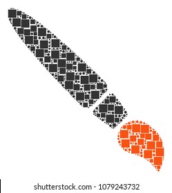 Brush mosaic icon of rectangles and round items in various sizes. Vector objects are formed into brush composition design concept.