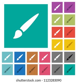 Brush multi colored flat icons on plain square backgrounds. Included white and darker icon variations for hover or active effects.