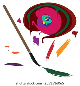 Brush and multi-colored paints, abstract strokes