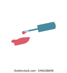 Brush from nail polish and a puddle of red nail polish Vector flat icon on a white background