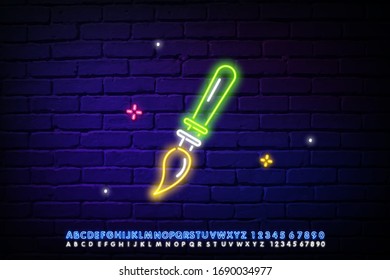 Brush Neon Sign. Design Of Paintings And Art Supplies. Night Bright Neon Sign, Colorful Billboard, Light Banner. Vector Illustration In Neon Style.