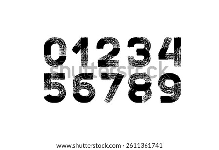 Brush numbers, paint numerals 0, 1, 2, 3, 4, 5, 6, 7, 8, 9, vector illustration 10.