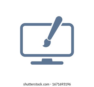 Brush On Computer Icon Vector, Illustration Icon Isolated On White Background, For Your Website Design, Logo Or Illustration Icon, User Interface.the Icon Drawing.