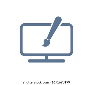 Brush on computer icon vector, illustration icon isolated on white background, for your website design, logo or illustration icon, user interface.the icon drawing.