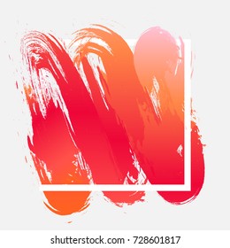 Brush paint acrylic texture in orange red gradient over white square frame. Creative watercolor design for headline, sale banner, template, logo. Art abstract background isolated on white wallpaper.