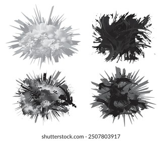 brush paint blast on white background,	Abstract Brush black in splash paint strokes vector.