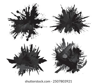 brush paint blast on white background,	Abstract Brush black in splash paint strokes vector.