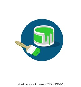 Brush with paint bucket vector logo