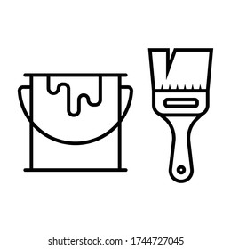 Brush and Paint Can Line Icon