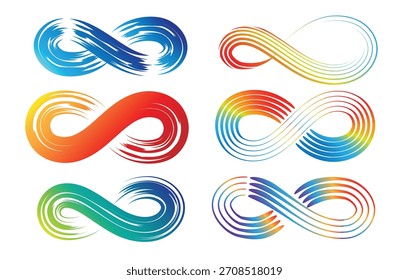 Pintura de pincel bucles de infinito de colores. Conjunto de emblema de la eternidad Ilustración vectorial