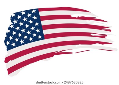 Brush paint in the colors of the American flag, isolated on a transparent background. Made in USA label. Vector illustration.