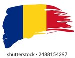 Brush paint in the colors of the Romanian flag, isolated on a transparent background. Made in Romania label. Vector illustration.
