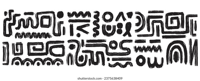Brush paint curve stripe pattern, vector marker stroke abstract organic shapes, bold wavy doodle. Black raw lines swirl contemporary ink geometric elements rough modern scribble. Brush doodle graffiti