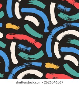 Motif harmonieux de lignes courbes de peinture au pinceau. Formes de trait audacieuses, arrière-plan sans fin. Abstrait de reprise de couverture. Arc grunge ornement continu. Image vectorielle motif de surface dessiné à la main motif gribouillis.
