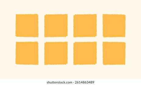 Brush paint frame rough square, grunge stamp shape set. Brush stroke frame rough rectangle, oval paint mark element. Hand drawn texture grunge square, box text border. Vector illustration.